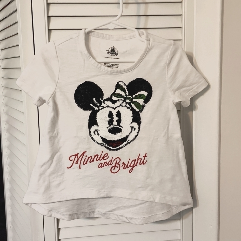 Disney Parks Minnie Mouse Reversible Sequin White Christmas Shirt in XXS